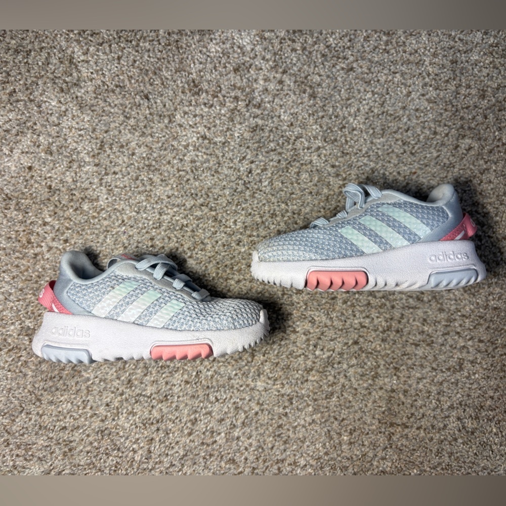 Toddler Girls Adidas Gray Pink Racer TR 2.0 Tennis Shoes Sneakers Pink US 4K